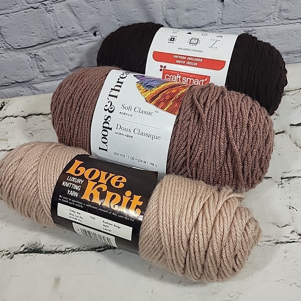 Brown Yarn Lot‎ Tan Beige Comfy Earth-Tones Knit Crochete Crafts 3 Skiens